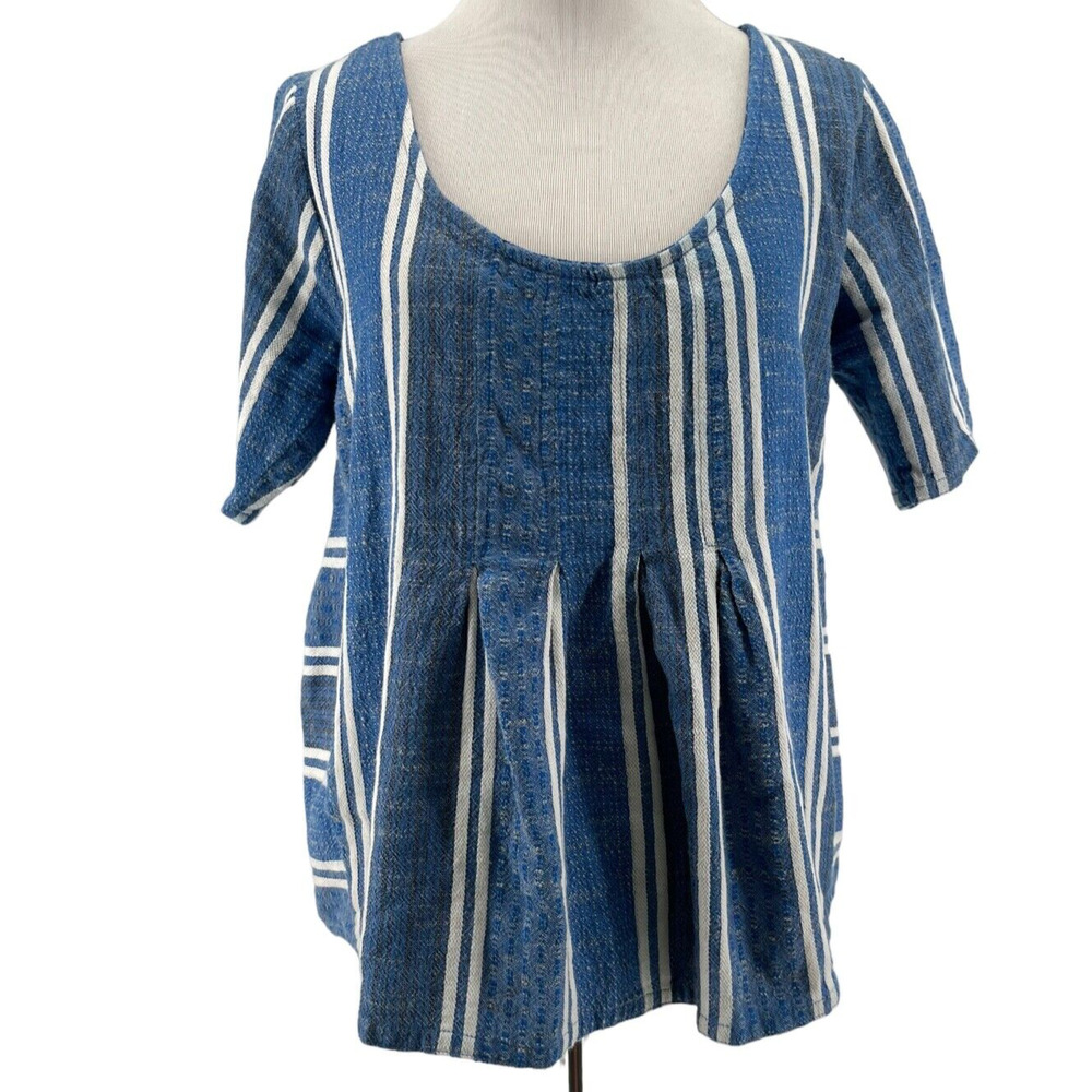 Ace & Jig Women's Blue Scoop Neck Short Sleeve Tiered Swing Blouse Size XS